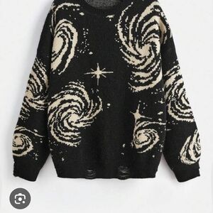 ROMWE Hippie Off Shoulder Black 3XL NEW Sweater Graphic Cream Galaxy Motif